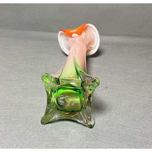 Murano Style Calla Lily Jack In the Pulpit Vase Art Glass Flower Orange Vintage - Picture 10 of 12